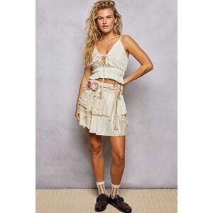 225. New POL Boho Tiered Cotton A-Line Mini Skirt with Ruffle and Raw Edge